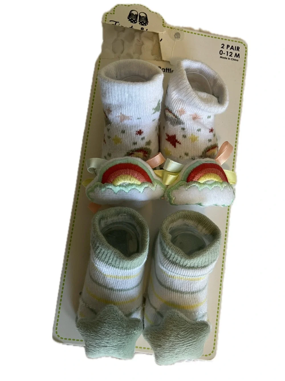 Star & Rainbow 2 Pair Rattle Socks Set for Baby NWT Size 0-12 Months